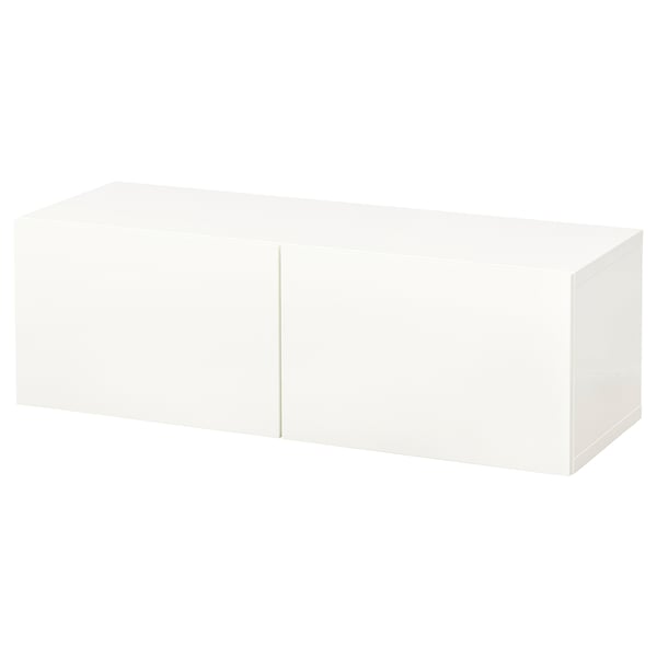 White BESTÅ unit, rectangular, minimalist design, with smooth surfaces and clean lines.