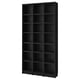 Tall black BILLY bookshelf with multiple storage shelves, sleek and modern, ideal for organizing books and decorations.
