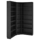 Black BILLY corner bookcase, modern and minimalist design, strong and versatile with adjustable shelves.