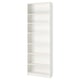 A white BILLY bookcase with adjustable shelves for flexible storage. It stands tall and narrow, ideal for limited spaces.