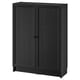 Black BILLY bookcase with two panel doors, rectangular, minimalist design for storage.