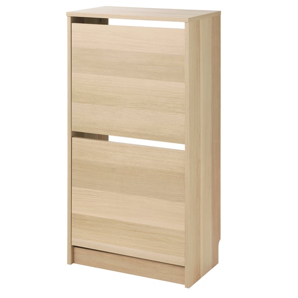 BISSA light oak shoe cabinet, rectangular, wood-like material.