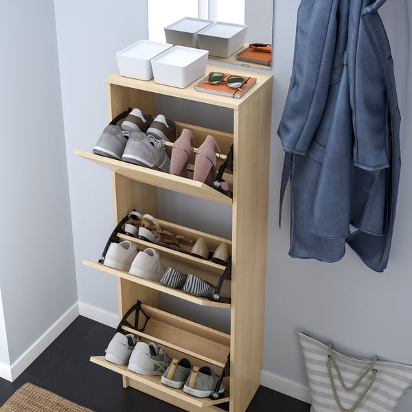 Wooden shoe cabinet, BISSA, saves floor space with multiple shelves and ventilation.