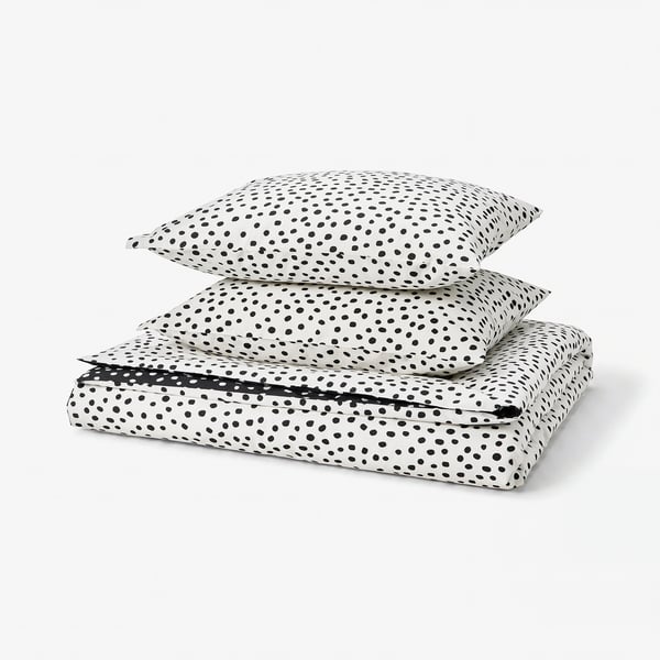 BJÖRKGRÅMAL Duvet cover and 2 pillowcases, black white/dotted, 240x220/50x60 cm