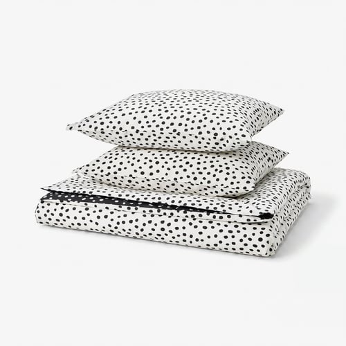 BJÖRKGRÅMAL Duvet cover and 2 pillowcases, black white/dotted, 240x220/50x60 cm