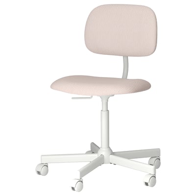 BLECKBERGET office chair, all-white, round seat, backrest, five legs, castor wheels.