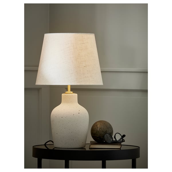BLIDVÄDER Table lamp, off-white ceramic/beige, 50 cm