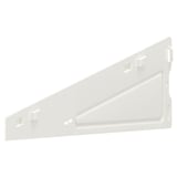 A white BOAXEL storage bracket. It is triangular, made of coated steel, and designed for easy installation with versatile storage options.