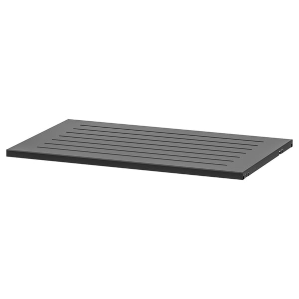 Black rectangular metal shelf, sleek design with horizontal grooves, part of BOAXEL storage system.