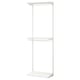 A white BOAXEL wall-mounted storage unit. It three shelves with sturdy metal supports, designed for efficient use of small spaces.