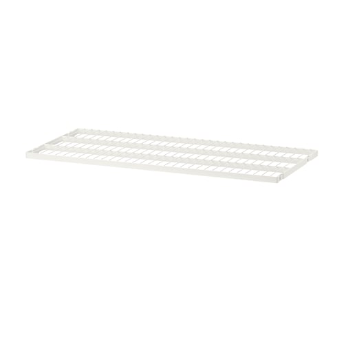A white wire shelf, part of the BOAXEL storage system, made of coated steel, rectangular and grid-patterned.
