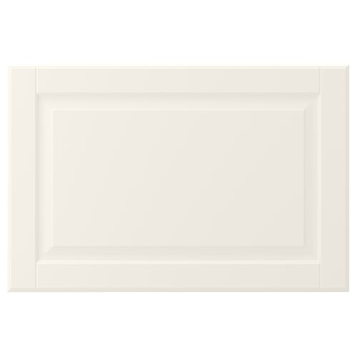 A BODBYN cabinet door in off-white. It has a classic, bevelled design and is made from fiberboard with a smooth lacquered finish.