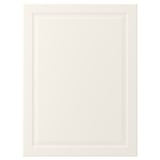 An off-white BODBYN cabinet door with a bevelled panel design, providing a classic and warm look.