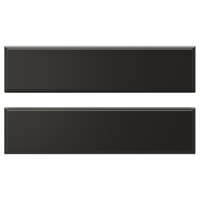 Two black rectangular drawer fronts with bevelled edges. Modern, sleek design. Made of fibreboard and polyurethane paint.