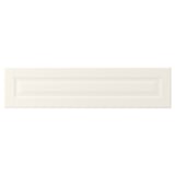 White rectangular kitchen cabinet with bevelled panels, smooth lacquered finish.