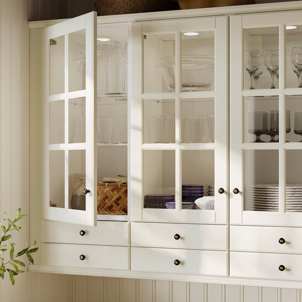 BODBYN Glass door, off-white, 30x80 cm