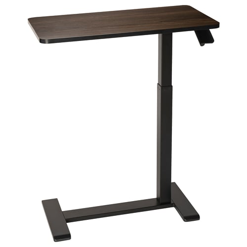 BOLLSIDAN: black, adjustable laptop table with wheels, ideal for small spaces.