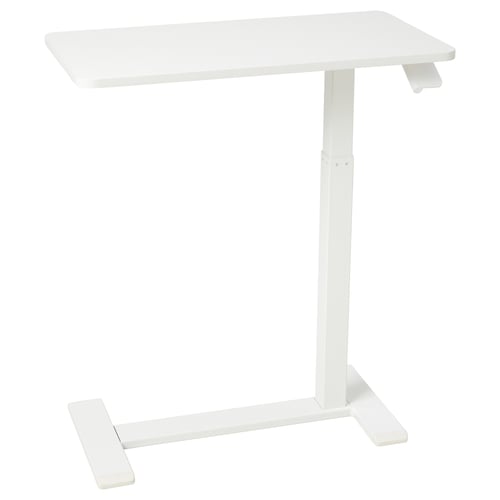 BOLLSIDAN: white adjustable standing table. Metal legs, plastic feet. Rectangular top.