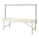 BONDHOLMEN outdoor table with black rod, light beige, rectangular, simple.