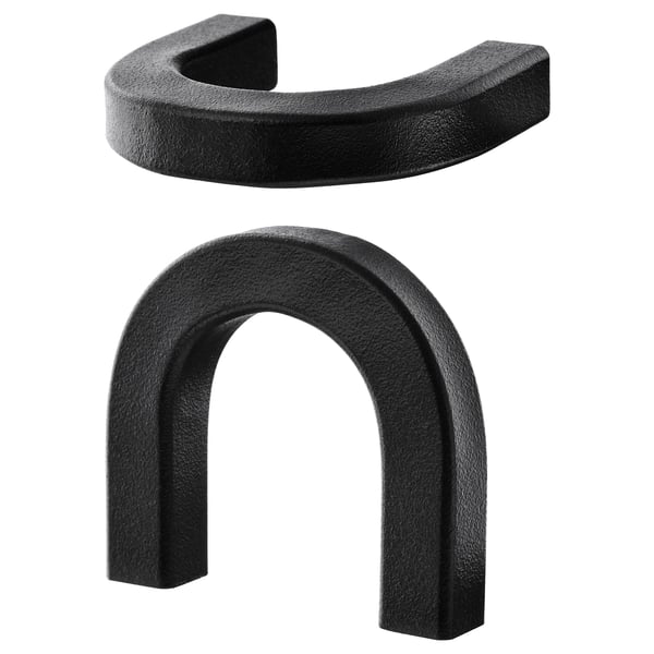 Black BORGHAMN iron kitchen knobs, rustic, textured, curved design.