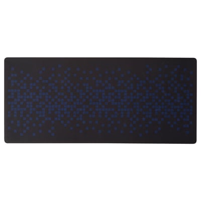 Black rectangular gaming mouse pad with blue pixel pattern, smooth surface for precise mouse control.