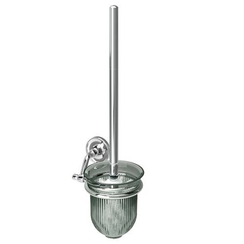 BROFJÄRDEN chrome toilet brush holder, wall mount, green mug, sleek design.