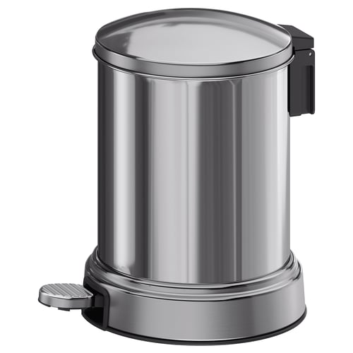 BROFJÄRDEN silver rubbish bin, cylindrical, silver, stainless steel, soft-close lid.