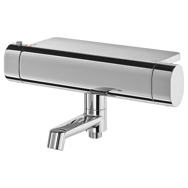 BROGRUND chrome bath spout & shower mixer, metallic finish, rectangular shape, modern design.