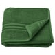Dark green, folded organic cotton towel with dense weave & decorative border.