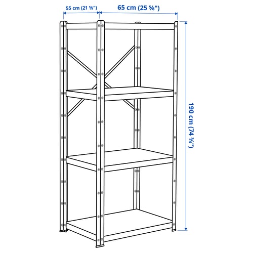BROR Shelving unit, black, 65x55x190 cm