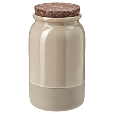 BRUGDHAJ jar: beige storage with cork lid, decorative & practical.