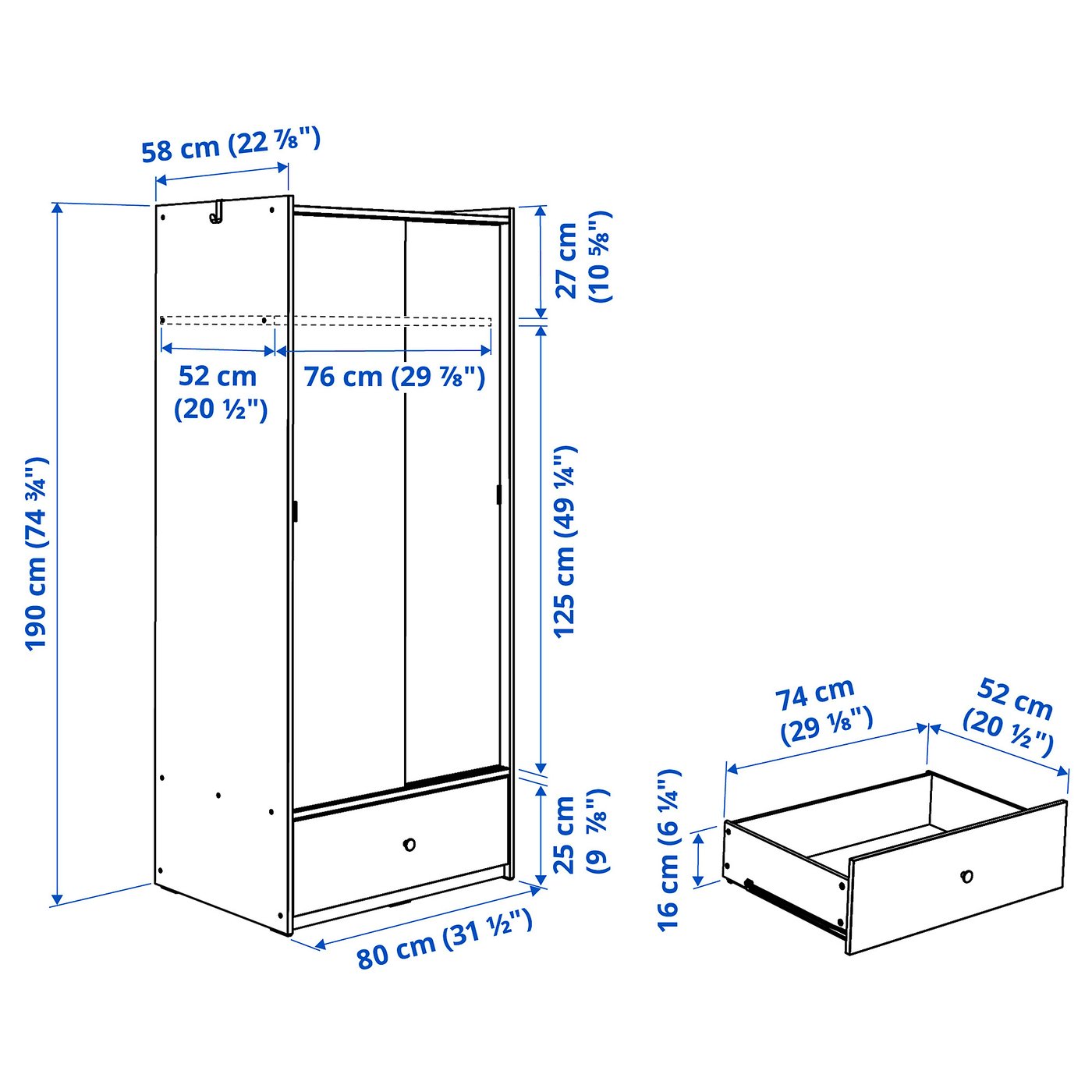 BRUKSVARA wardrobe with sliding doors, oak, 80x191 cm - IKEA Lithuania