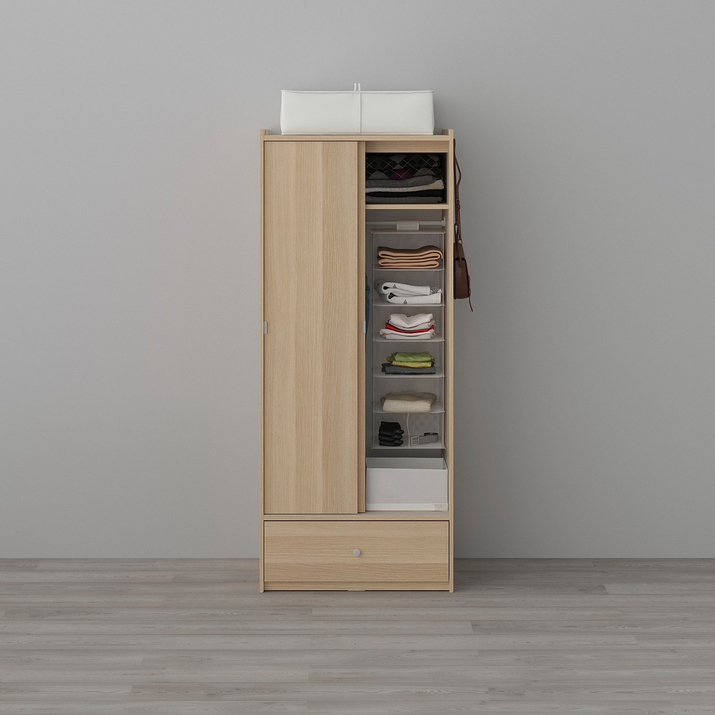 BRUKSVARA wardrobe with sliding doors, oak, 80x191 cm - IKEA Lithuania