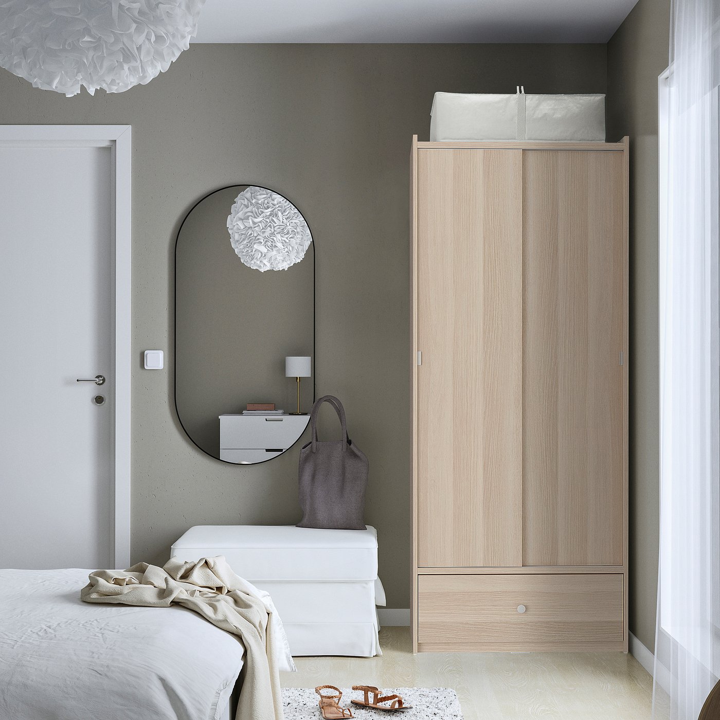 BRUKSVARA wardrobe with sliding doors, oak, 80x191 cm - IKEA Lithuania