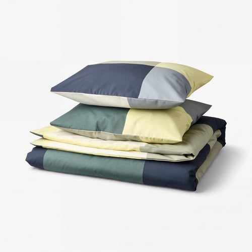 BRUNKRISSLA Duvet cover and 2 pillowcases, green/multicolour, 200x200/50x60 cm