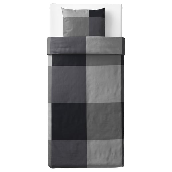BRUNKRISSLA Duvet cover and pillowcase, black, 150x200/50x60 cm