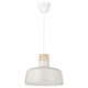 BUNKEFLO pendant lamp: white, metal and birch, dome shape, minimalist design.