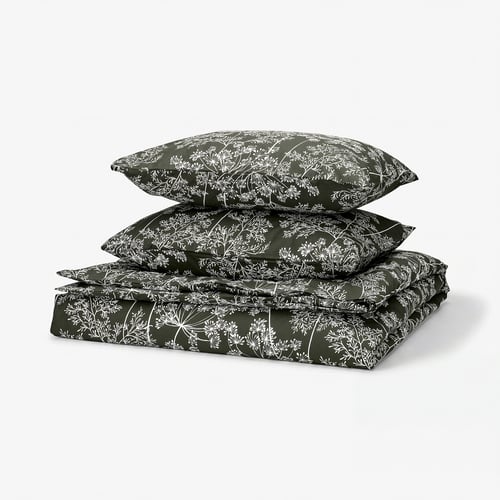 DAGGBJÖRNBÄR Duvet cover and 2 pillowcases, dark green/floral pattern, 240x220/50x60 cm