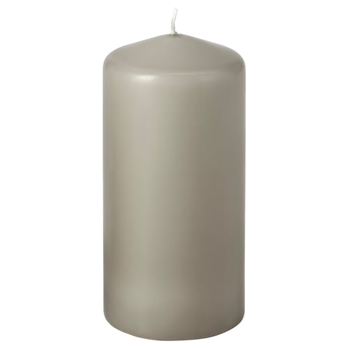 DAGLIGEN Unscented pillar candle, grey-beige, 14 cm 40 hr
