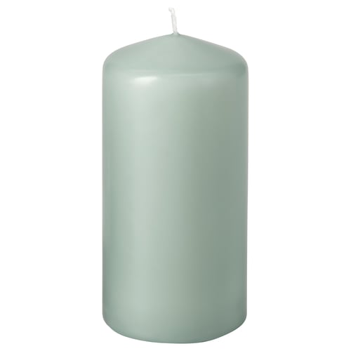 DAGLIGEN Unscented pillar candle, light grey-green, 14 cm 40 hr