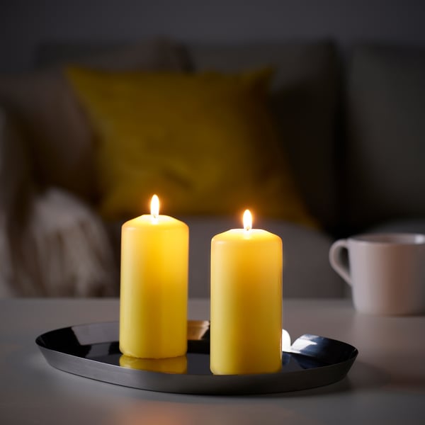 DAGLIGEN Unscented pillar candle, pale yellow, 14 cm 40 hr