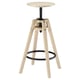 A beige DALFRED stool with a round, adjustable seat and three slanted wooden legs for stability.