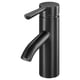 Black modern tap with cylindrical handle and curved spout, metallic finish.
