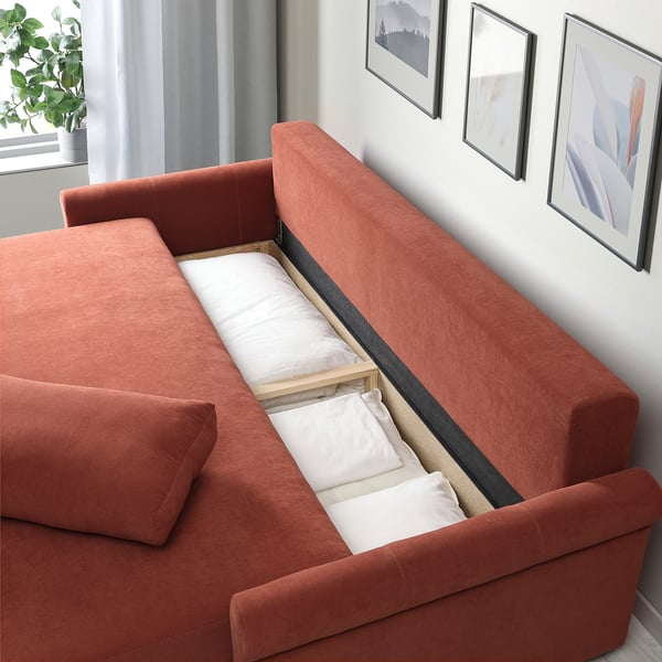 DÅNHULT 3-seat sofa-bed, Silkeryd brown-red