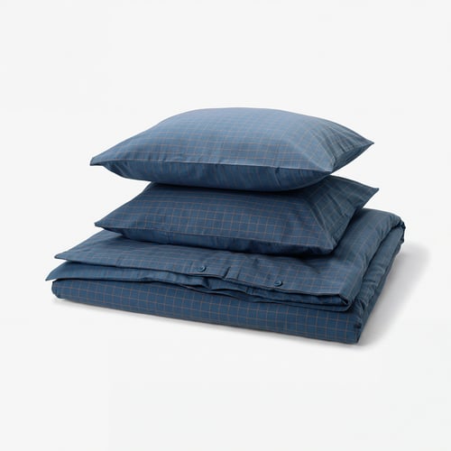 DOFTAKLEJA Duvet cover and 2 pillowcases, dark blue/light brown, 200x200/50x60 cm