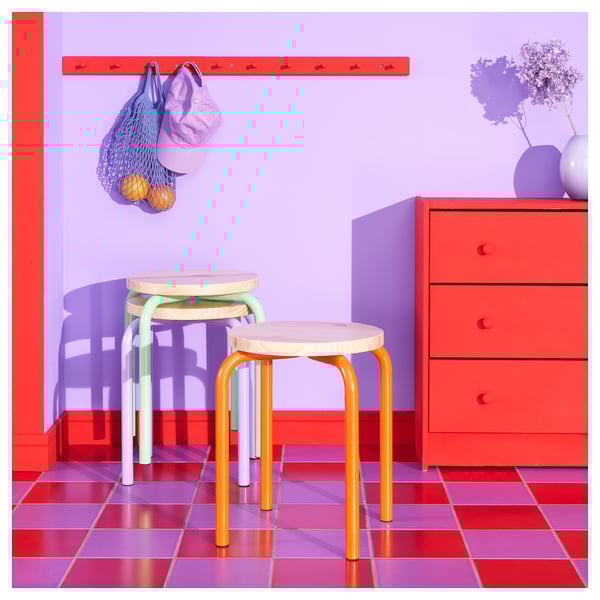 DOMSTEN Stool, orange/pine