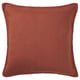Red-brown square linen cushion with zip closure.