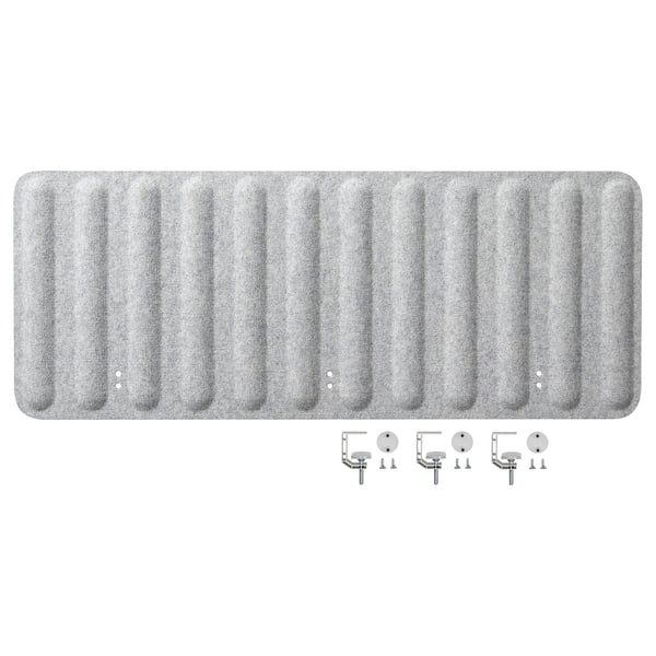 EILIF grey felt office screens with clamps. The screens are rectangular, textured with vertical grooves, and include mounting hardware.
