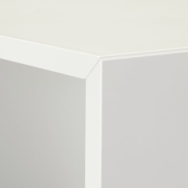 White corner of modern storage unit, clean lines and sturdy build.