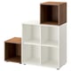 EKET storage unit: white & wood cube shelves, modular design, adjustable feet, cute & functional.